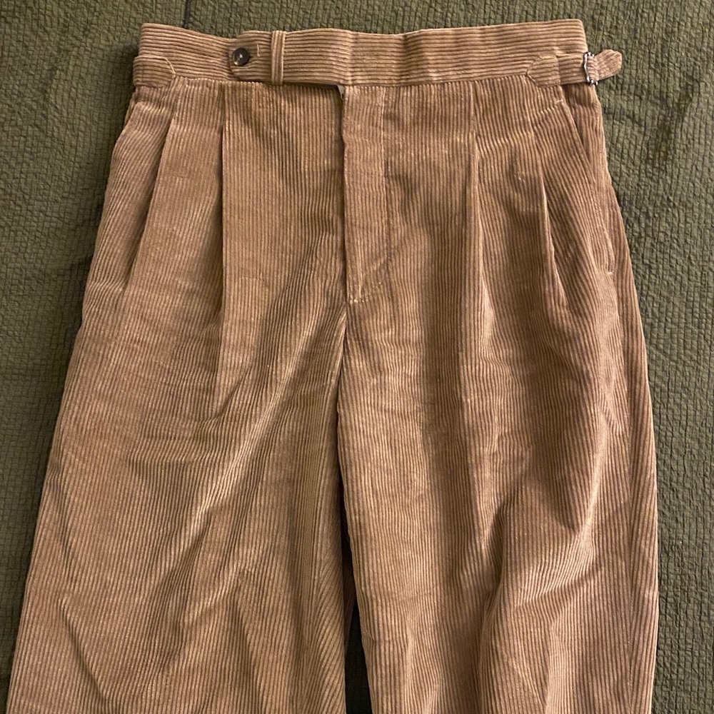 Aspen Trousers High Rise Corduroy Pleated Trousers w/ side adjusters